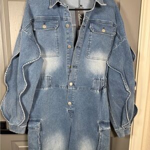 Denim Button-Up Jumpsuit